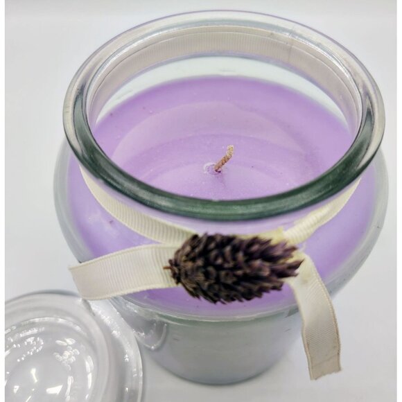 Candle Glass Jar Lavender Scented Lid Ribbon Pinecone Accent 18oz Purple - Picture 10 of 16
